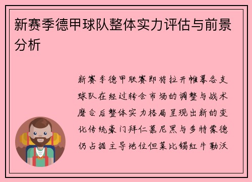新赛季德甲球队整体实力评估与前景分析
